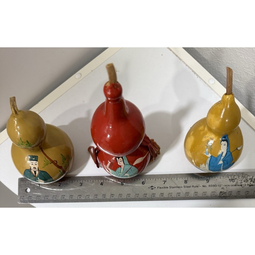 Lot of 3 Vintage Chinese Hand Painted Feng Shui Gourds Handmade Dime Store - Picture 6 of 16